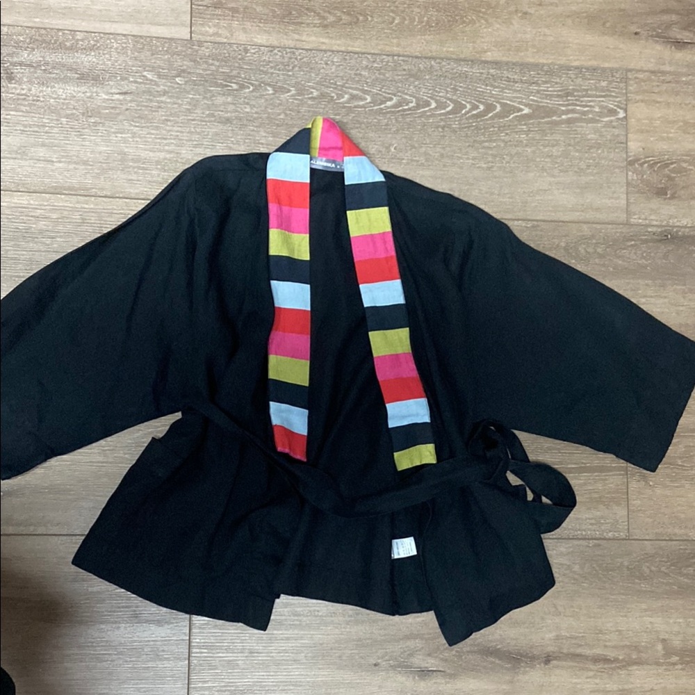 Women Black linen Jacket with you Multicolor Trim